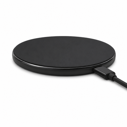 Black 15W Qi Wireless Phone Charger - Compact Cable Free Charging for Qi Enabled Smartphones, Easy Everyday Use at Home, in the Office or While Travelling