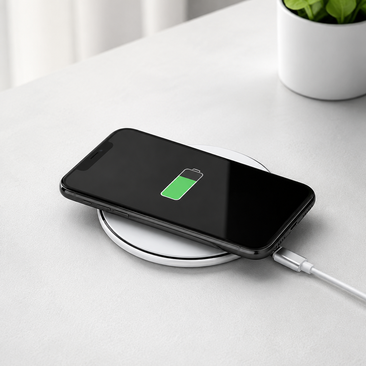 Black 15W Qi Wireless Phone Charger - Compact Cable Free Charging for Qi Enabled Smartphones, Easy Everyday Use at Home, in the Office or While Travelling