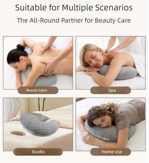 Gray Ergonomic M-Shaped Breast Support Pillow for Spa & Postpartum Care – Soft Plush Cover, Removable & Washable (320g)
