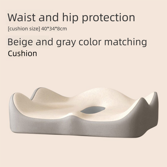 Beige and grey two-tone Ergonomic Memory Foam Seat Cushion – Coccyx Relief for Office, Car and Long Sitting