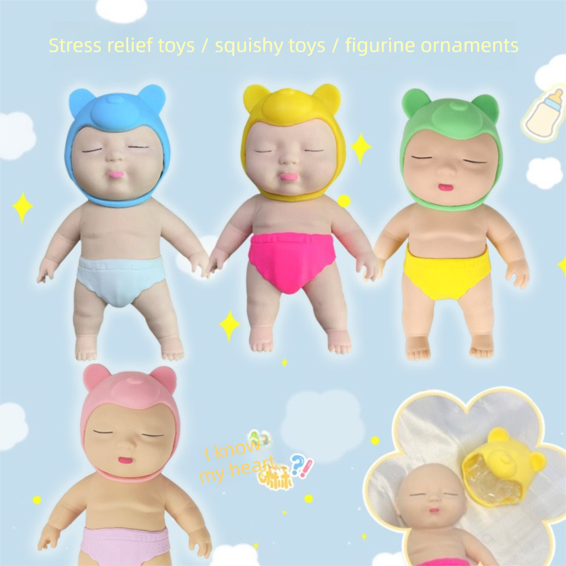 White 26CM Large Squeeze Ugly Doll Stress Relief Toy Slow Rebound TPR Sand-Filled Squishy Figure for Local Home Pretend Play and Anxiety Reduction(Yellow hat and red trousers)