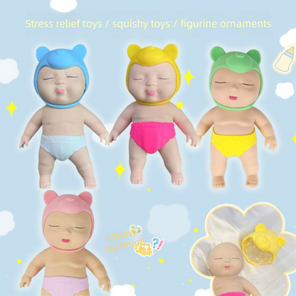 Black 26CM Large Squeeze Ugly Doll Stress Relief Toy Slow Rebound TPR Sand-Filled Squishy Figure for Local Home Pretend Play and Anxiety Reduction(Yellow hat and red trousers)