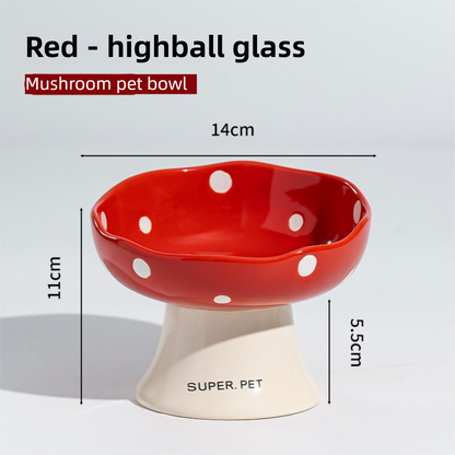 Red Elevated 15° Tilted Ceramic Cat Bowl - Anti-Chin Acne Glaze Finish, Non-Slip Weighted Base & Neck Protection Pet Feeder