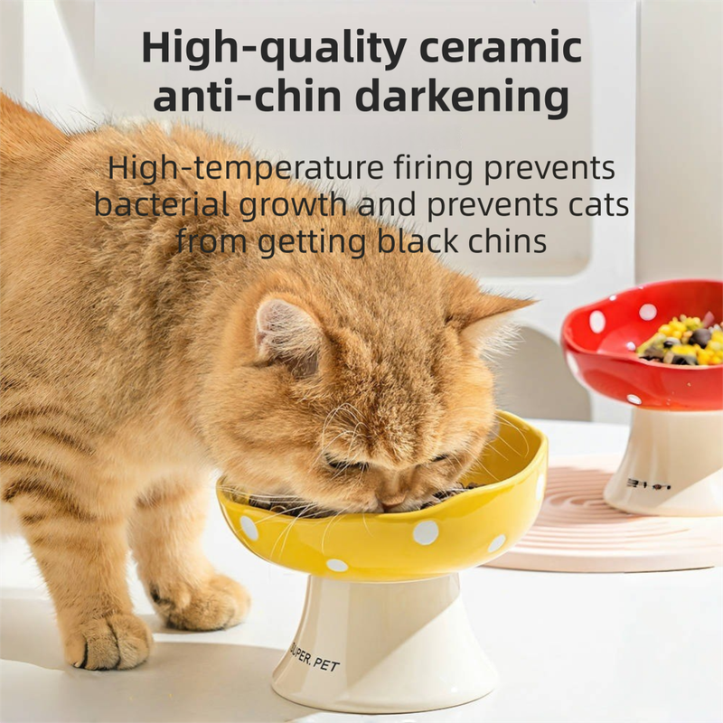 Red and Black Elevated 15° Tilted Ceramic Cat Bowl - Anti-Chin Acne Glaze Finish, Non-Slip Weighted Base & Neck Protection Pet Feeder