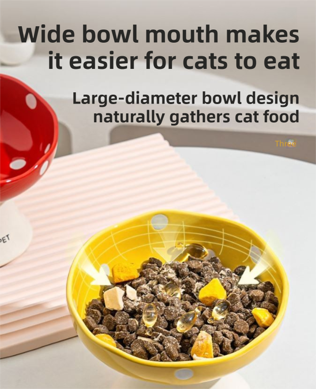 Yellow and Black Elevated 15° Tilted Ceramic Cat Bowl - Anti-Chin Acne Glaze Finish, Non-Slip Weighted Base & Neck Protection Pet Feeder