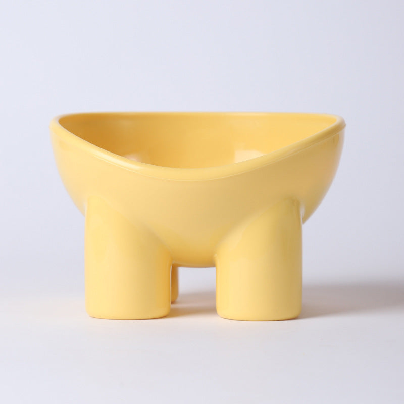 2-Pack Macaron Yellow Elevated Pet Bowls with Anti-Tip 4-Leg Base - Ergonomic Tilted Neck Protection Cat Food & Water Bowls