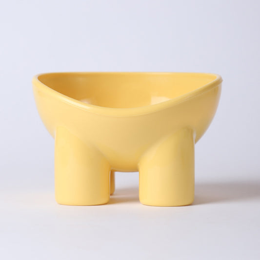2-Pack Macaron Yellow Elevated Pet Bowls with Anti-Tip 4-Leg Base - Ergonomic Tilted Neck Protection Cat Food & Water Bowls