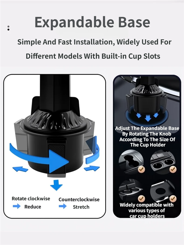 2-in-1 Car Rotating Dinner Tray & Double Cup Holder with Secure Phone Mount - Car Cup Slot Swivel Expander and Snacks & Drinks Organizer
