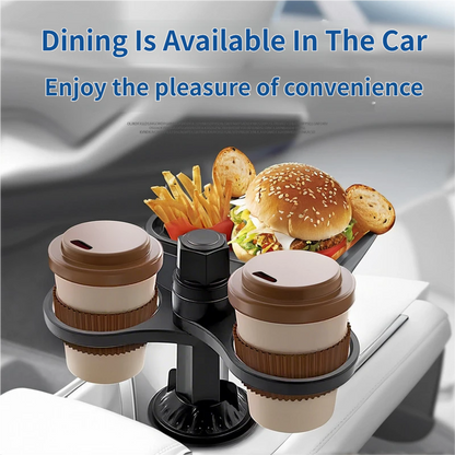 2-Pack (2-in-1 Standard Version & 3-in-1 Pro Phone Mount Version) Car Rotating Dinner Tray & Double Cup Holder with Secure Phone Mount - Car Cup Slot Swivel Expander and Snacks & Drinks Organizer