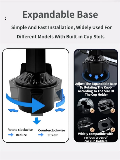 2-Pack (2-in-1 Standard Version & 3-in-1 Pro Phone Mount Version) Car Rotating Dinner Tray & Double Cup Holder with Secure Phone Mount - Car Cup Slot Swivel Expander and Snacks & Drinks Organizer