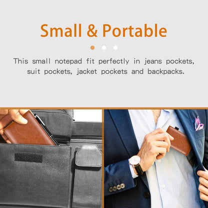 7-Piece Brown Business A7 Pocket Notebook Set - Premium PU Leather Memo Pad, 5 Memo Replacement Refills & 2-in-1 Metal Stylus Pen