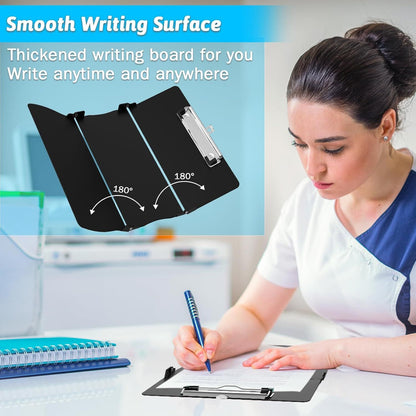 Black Waterproof Aluminum Tri-Fold Nursing Clipboard with Pen Slot - Lightweight Pocket-Sized A4 Document Holder & 180° Flat Writing Pad