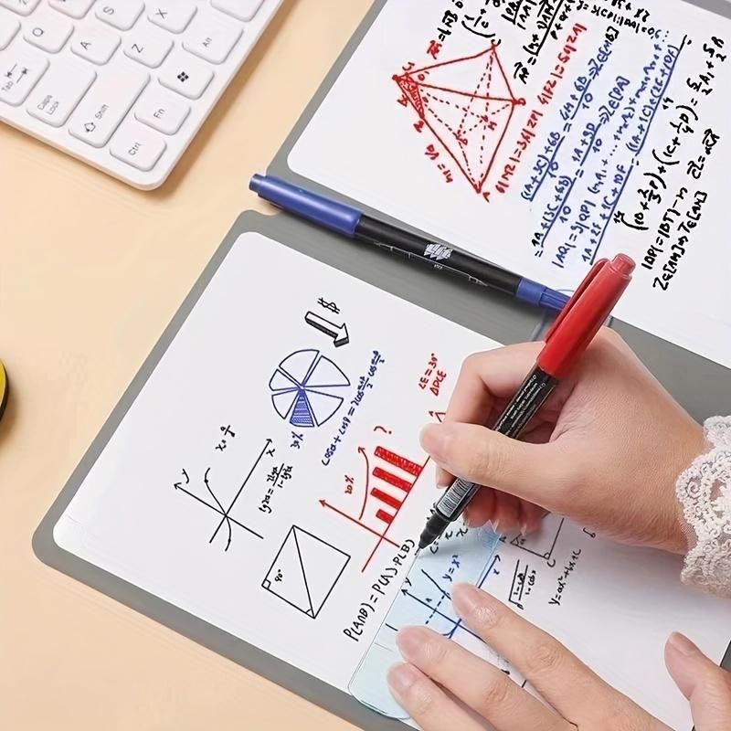 Green A4 PU Leather Whiteboard Notebook with 3-Color Pens, Eraser & Cloth - Reusable Eco-Friendly Desktop Memo Pad & Handheld Writing Tablet