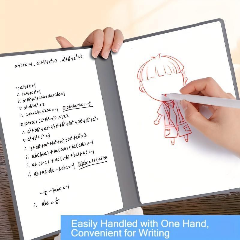 Dark Grey A4 PU Leather Whiteboard Notebook with 3-Color Pens, Eraser & Cloth - Reusable Eco-Friendly Desktop Memo Pad & Handheld Writing Tablet
