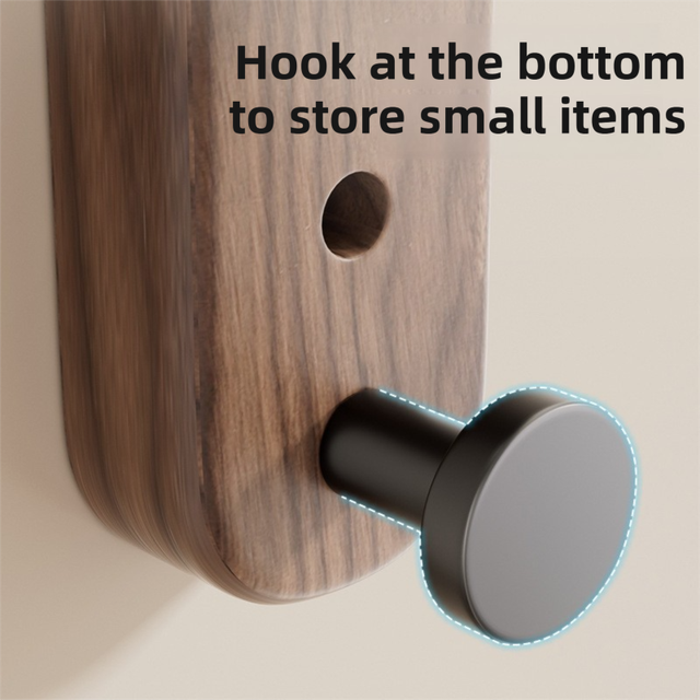 43CM Moisture Aluminum Folding Towel Rack Integrated Bottom Hook - 90° Folding Black Walnut Grain Wall-Mounted Drying Rod and Organize