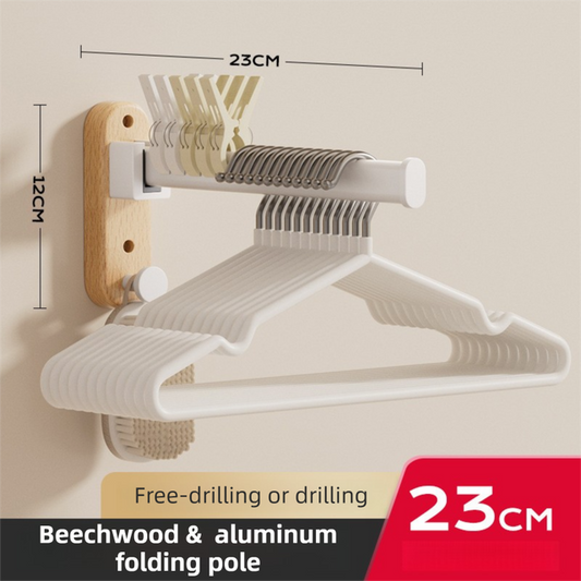 23CM Moisture Aluminum Folding Towel Rack Integrated Bottom Hook - 90° Folding White Beechwood Grain Wall-Mounted Drying Rod and Organize