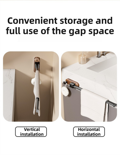 23CM Moisture Aluminum Folding Towel Rack Integrated Bottom Hook - 90° Folding White Beechwood Grain Wall-Mounted Drying Rod and Organize