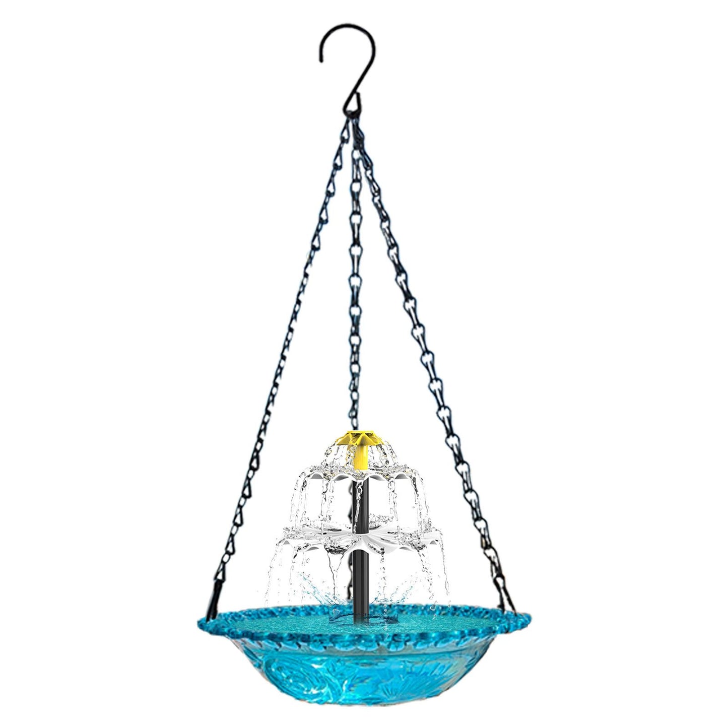 Blue Solar Hanging 3-Layer Cascade Bird Bath Fountain & Wildlife Feeder - 9.25"W Bird Bath Bowl with Solar Powered Pump for Outdoor Garden Backyard Patio Lawn