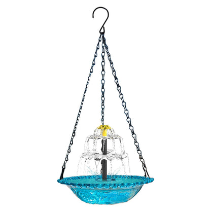 Blue Solar Hanging 3-Layer Cascade Bird Bath Fountain & Wildlife Feeder - 9.25"W Bird Bath Bowl with Solar Powered Pump for Outdoor Garden Backyard Patio Lawn