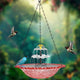 Pink Solar Hanging 3-Layer Cascade Bird Bath Fountain & Wildlife Feeder - 9.25"W Bird Bath Bowl with Solar Powered Pump for Outdoor Garden Backyard Patio Lawn