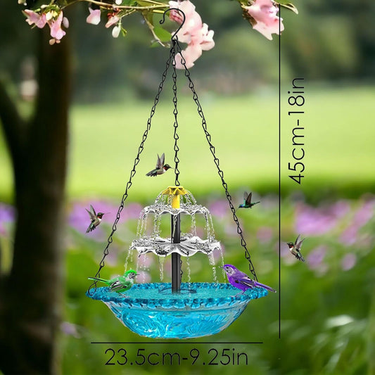 Red Solar Hanging 3-Layer Cascade Bird Bath Fountain & Wildlife Feeder - 9.25"W Bird Bath Bowl with Solar Powered Pump for Outdoor Garden Backyard Patio Lawn
