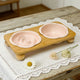 Pink Ceramic Floral Cat Slow Feeder(190ML) & Water Bowl(320ML) Set - Dishwasher Safe Pet Dual Dining Kit with Neck-Friendly Elevated Stand
