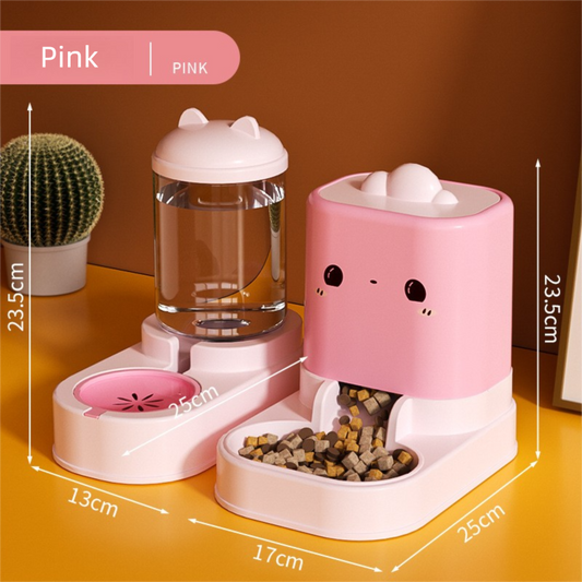 Pink  Cat & Dog Automatic Feeder & Waterer Set – 2-in-1 Dry & Wet Separation Station with 2200ml Food & 1000ml Water Capacity