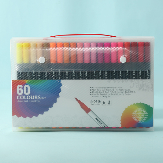 Black  60 COLOURS Dual-Tip Watercolor Marker Set - Colors Washable Art Pens with Brush & Fine Tips for  Students & Artists