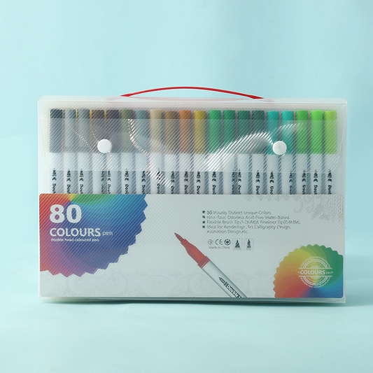 White  80 COLOURS Dual-Tip Watercolor Marker Set - Colors Washable Art Pens with Brush & Fine Tips for Students & Artists