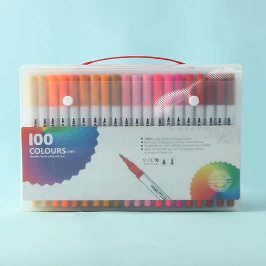 White  100 COLOURS Dual-Tip Watercolor Marker Set - Colors Washable Art Pens with Brush & Fine Tips for Students & Artists