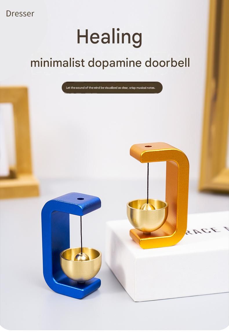Red Magnetic Door Bell Chime - Dopamine Style Brass Bell with Alloy Frame - No Drill Entry Door Chime for Home, Office, Fridge - Modern Japanese Design, Crisp Sound, Easy Install