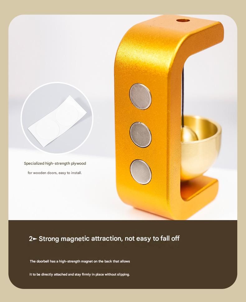 Red Magnetic Door Bell Chime - Dopamine Style Brass Bell with Alloy Frame - No Drill Entry Door Chime for Home, Office, Fridge - Modern Japanese Design, Crisp Sound, Easy Install