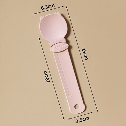 Pink Cat Treat Spoon for Wet Food & Paste - Extra-Long PP Handle, Food-Grade Squeeze Feeder with Anti-Spill Bowl, Easy One-Handed Operation for Cats
