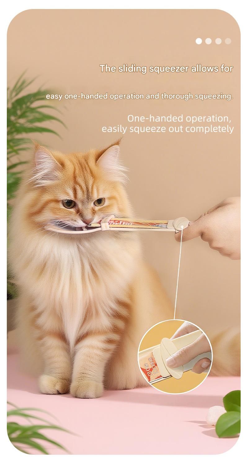 Purple Cat Treat Spoon for Wet Food & Paste - Extra-Long PP Handle, Food-Grade Squeeze Feeder with Anti-Spill Bowl, Easy One-Handed Operation for Cats