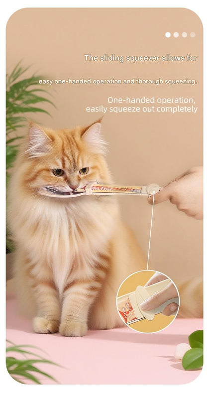 4-piece Beige and Pink and Green and Purple- Cat Treat Spoon for Wet Food & Paste - Extra-Long PP Handle, Food-Grade Squeeze Feeder with Anti-Spill Bowl, Easy One-Handed Operation for Cats
