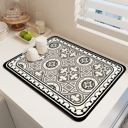 Diatom Mud Kitchen Counter Mat - Quick Dry Absorbent Non-Slip Draining Pad for Sink Benchtop 50cm x 80cm(Intricate and vintagee)