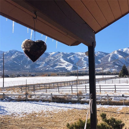 Bird Heart-Shaped Nest with Hanging Metal Frame - Outdoor Garden Decor & Wild Bird Support -  Unique Yard Art for Backyard Sanctuaries and Nature Lover Gifts