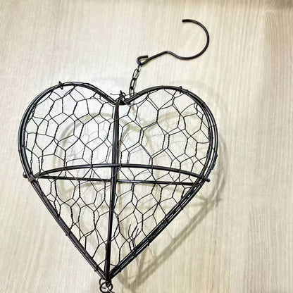 Bird Heart-Shaped Nest with Hanging Metal Frame - Outdoor Garden Decor & Wild Bird Support -  Unique Yard Art for Backyard Sanctuaries and Nature Lover Gifts