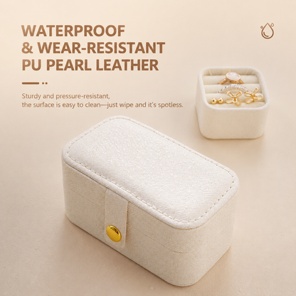 White Waterproof PU Leather Jewelry Travel Case with Removable Ring Tray, Portable Mini Jewelry Organizer Box for Rings Earrings Necklaces Lipstick