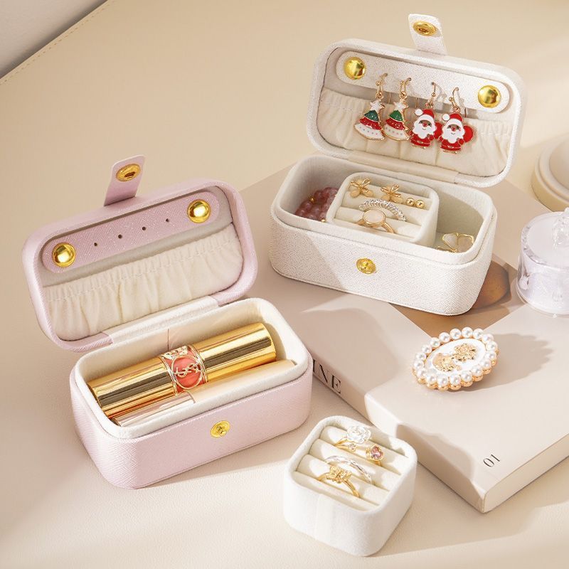 Black Waterproof PU Leather Jewelry Travel Case with Removable Ring Tray, Portable Mini Jewelry Organizer Box for Rings Earrings Necklaces Lipstick