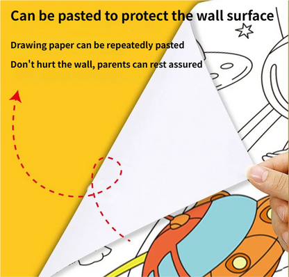 3M Extra Long Reusable Coloring Paper Roll, Daily Life Theme Self-Adhesive Wall Coloring Poster and DIY Cuttable Drawing Craft Paper Scroll with Gift Box