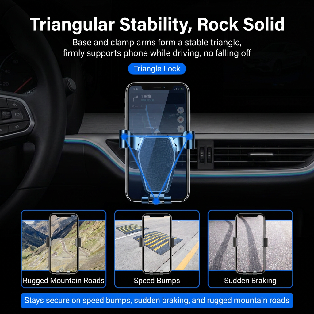 2-Piece Winter Car Safety & Comfort Driving Set with Car Air Vent Gravity Phone Holder and Warm Five-Finger Touchscreen Gloves – One Hand Auto Grip, Triangle Stability & Gravity Locking, All-Season Esports Conductive Touchscreen Gloves