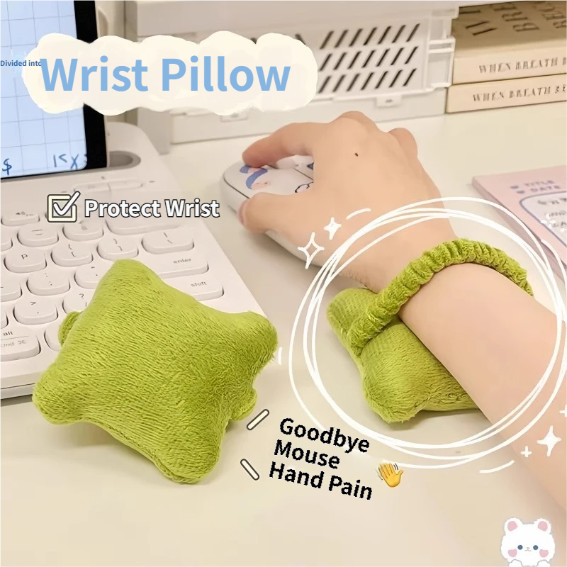 Green Ergonomic Plush Wrist Rest 2PCS Set – 80×20cm Keyboard Wrist Pad + Pillow-Shaped Wrist Support Cushion with Strap (7.5×7cm) – Anti-Slip Memory Comfort Pad for Typing Gaming & Office Use