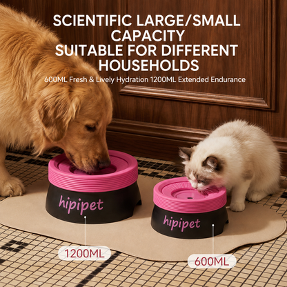 Leo Black 1200ML Large No Spill Slow Water Dog Bowl, Pet Water Feeder with Floating Disk - Anti Wet Mouth and Cleaner Drinking, Food Grade PP & TPR, Fully Removable & Easy Clean