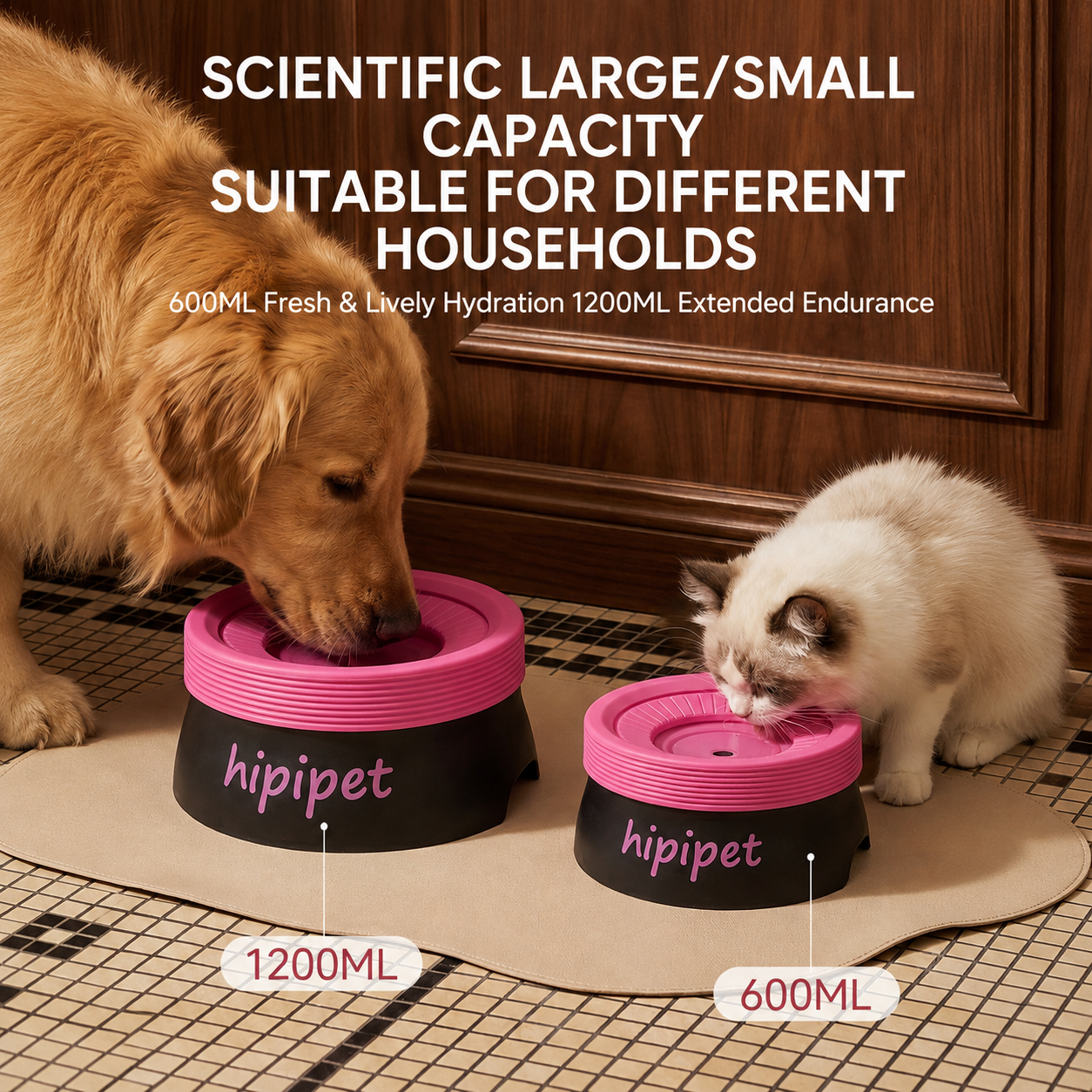 Bondi Blue 1200ML Large No Spill Slow Water Dog Bowl, Pet Water Feeder with Floating Disk - Anti Wet Mouth and Cleaner Drinking, Food Grade PP & TPR, Fully Removable & Easy Clean