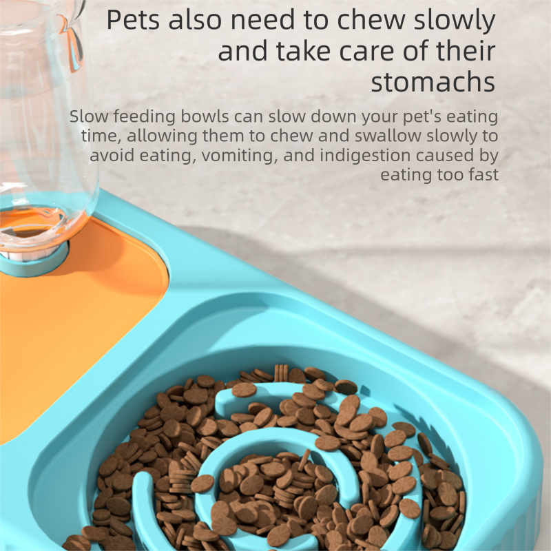 Yellow and Green Cat & Dog Feeding Station with Water Dispenser – Elevated Stainless Steel Pet Bowl Set with Slow Feeder, Anti-Spill Design and Automatic Water Supply