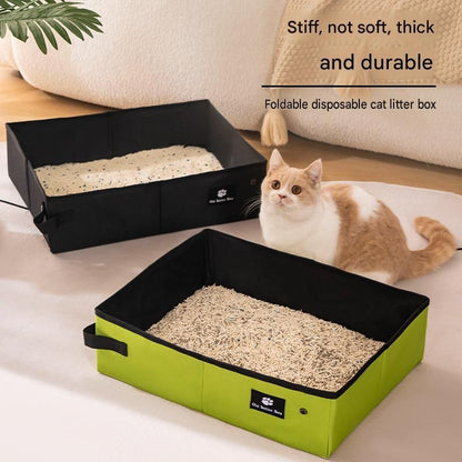 Black Large size Portable Foldable Cat Litter Box - Oxford Fabric Waterproof pet Travel Toilet with High Walls, Lightweight 350g Design for Road Trips Camping and Pet Transport