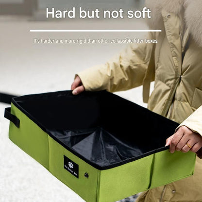 Black Large size Portable Foldable Cat Litter Box - Oxford Fabric Waterproof pet Travel Toilet with High Walls, Lightweight 350g Design for Road Trips Camping and Pet Transport