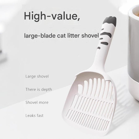 White Large-surface cat litter scoop—made of PP material, featuring a fine-mesh design and an ergonomic handle; 28 cm in length. Suitable for tofu litter and clumping litter; an easy-to-clean tool for clearing away pet waste