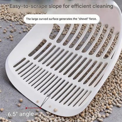 Yellow Large-surface cat litter scoop—made of PP material, featuring a fine-mesh design and an ergonomic handle; 28 cm in length. Suitable for tofu litter and clumping litter; an easy-to-clean tool for clearing away pet waste
